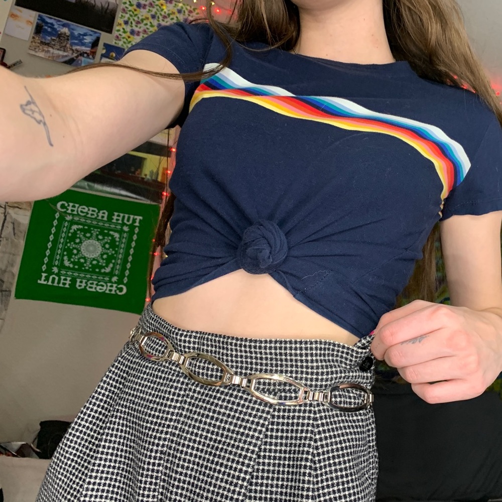 brandy melville rainbow stripped babydoll tee